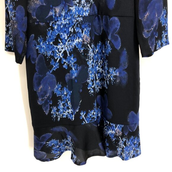 Banana Republic Dark Blue Floral 3/4 Sleeve Peplum Hem Midi Dress 10 - Picture 7 of 16